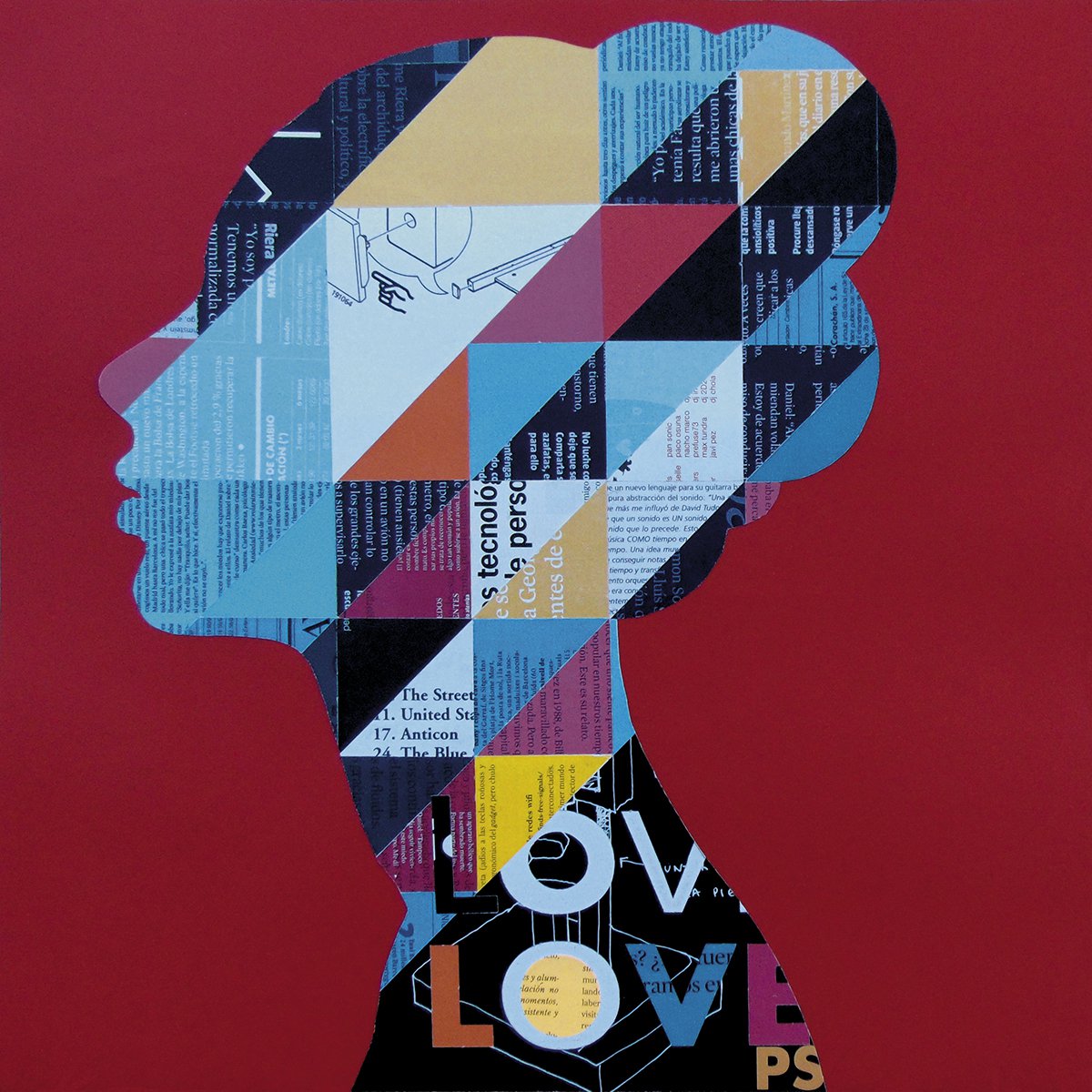 Urban And Pop Portrait Collage By Manel Villalonga, 16 X 16", 40 Red Portrait, Original Artwork