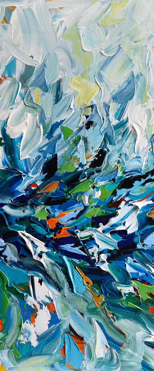 New beginning II - Blue Abstract Acrylic Painting on Canvas, Palette knife art, Colorful Contemporary Artwork by Olga Tkachyk