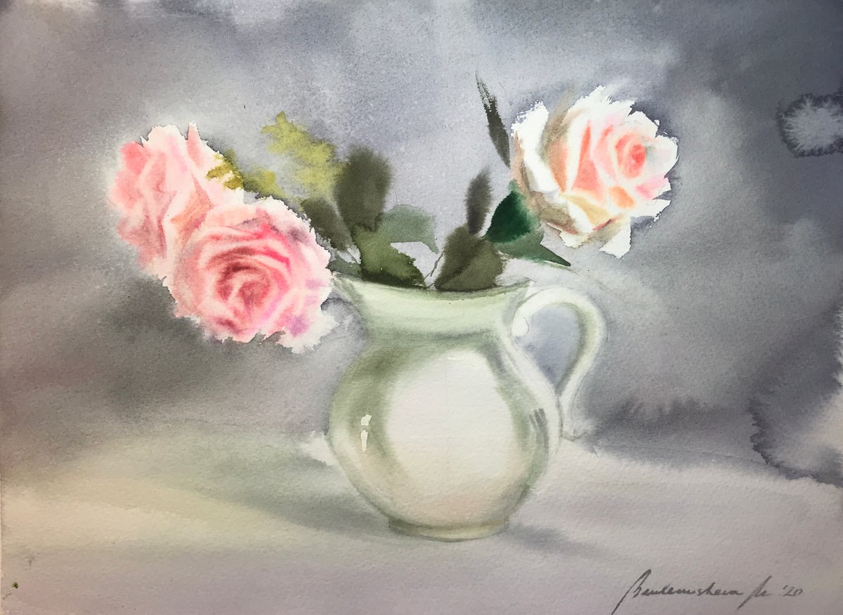 Roses in vase by Maria Beklemisheva