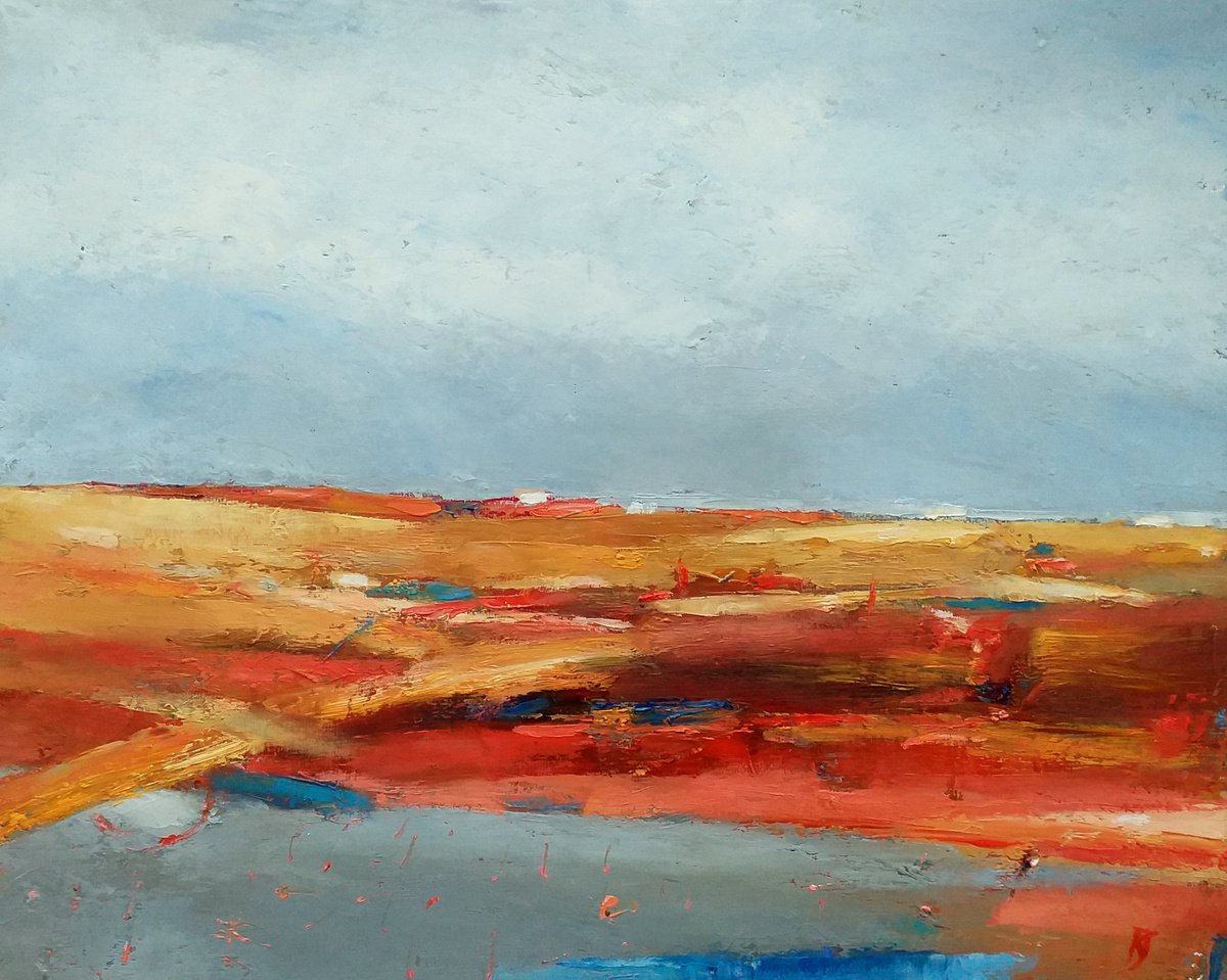 Abstract Landscape Oil Painting By Kestutis Jauniskis, 12 X 10", Abstraction 18, Original Artwork