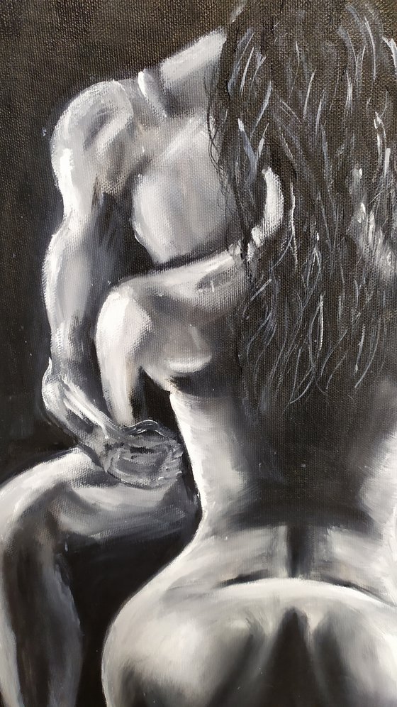 You are the reason I could fly, original erotic nude oil painting, Gift