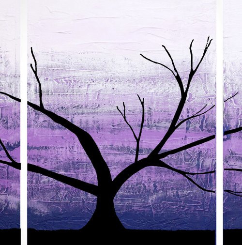 tree of life in purple violet triptych 54 x 24" by Stuart Wright