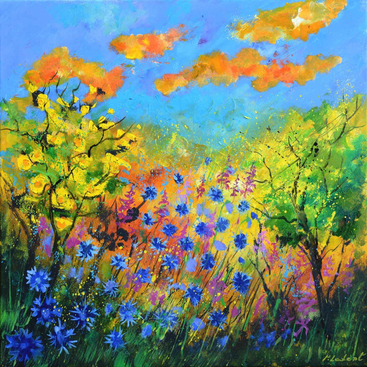 Blue Cornflowers 7722 By Pol Henry Ledent, 28 X 28, Artwork For Sale On Artfinder