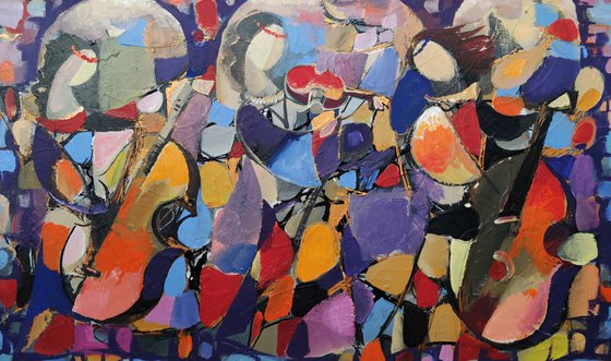 Jazz-2 (60x90cm ,oil/canvas, abstract art, ready to hang)