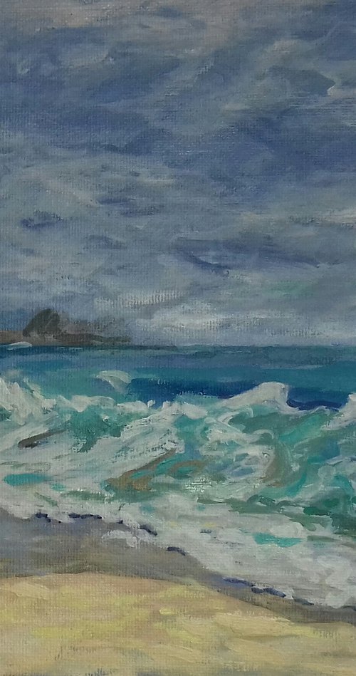 Big Waves at Porthcurno by Ann Kilroy