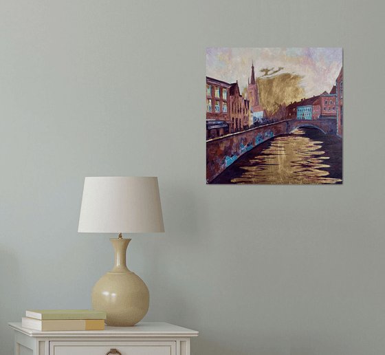 Bruges golden oil painting