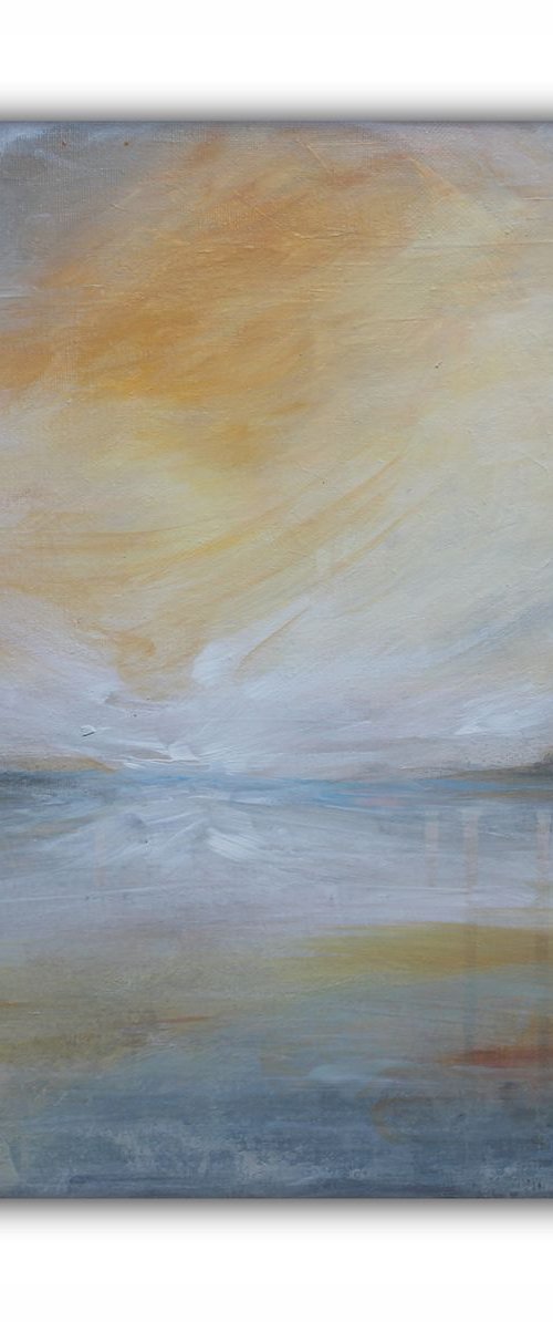 Landscape II - Yellow and Grey Landscape Painting by Elizabeth Moran