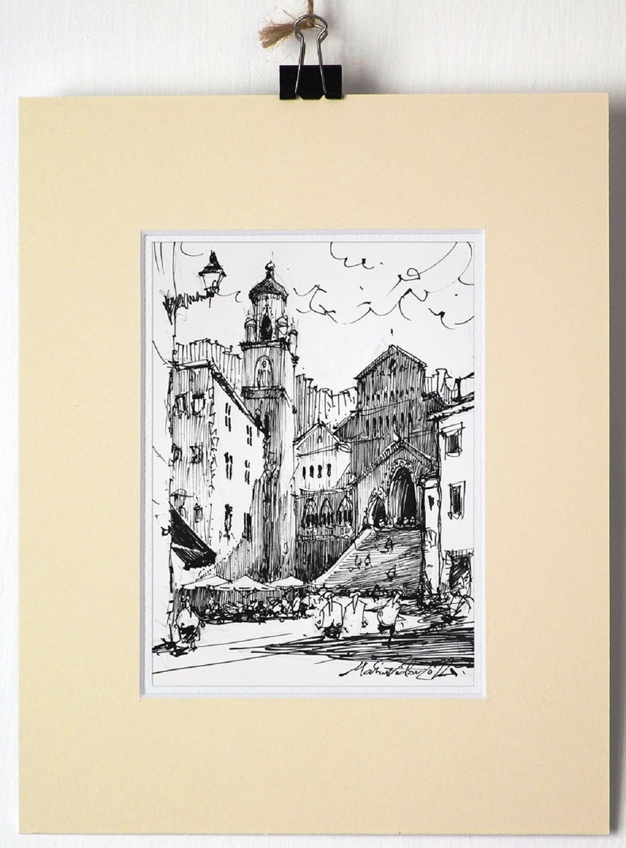 Amalfi in a sunny day, ink drawing on paper, 2022 by Marin Victor