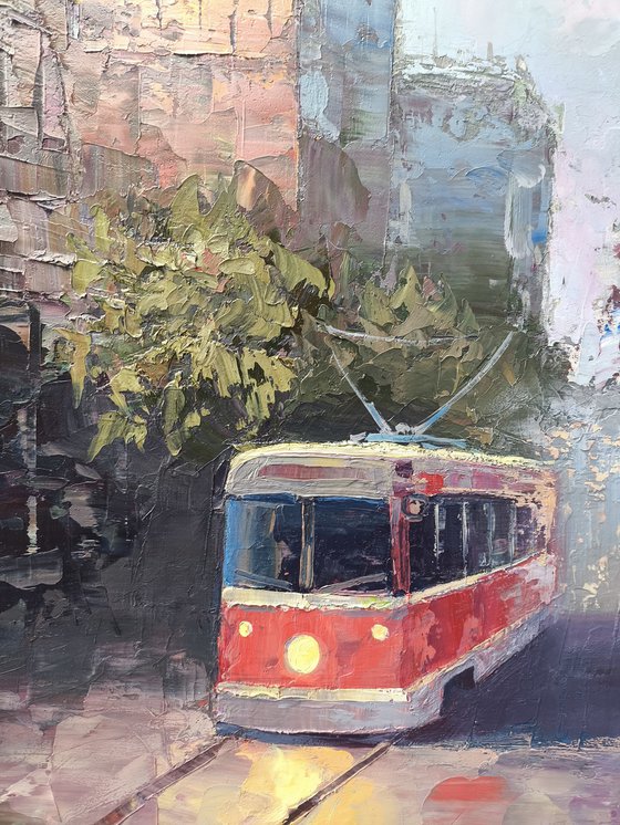 Red Tram Through the City