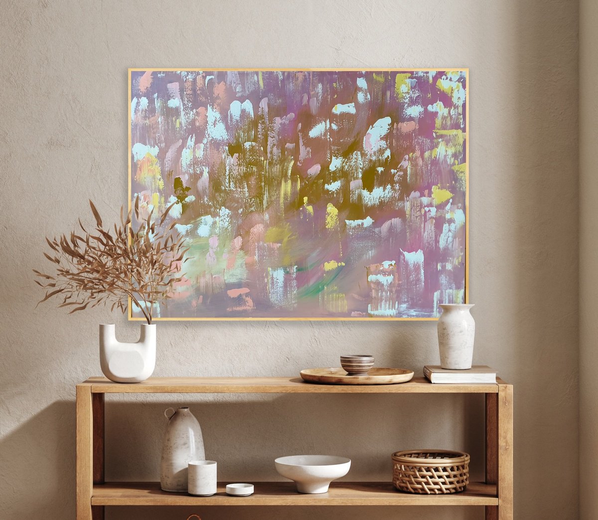 Organic Abstract Acrylic Painting By Alanah Jarvis, 49 X 37, Seashells And Soft Power, Original Artwork