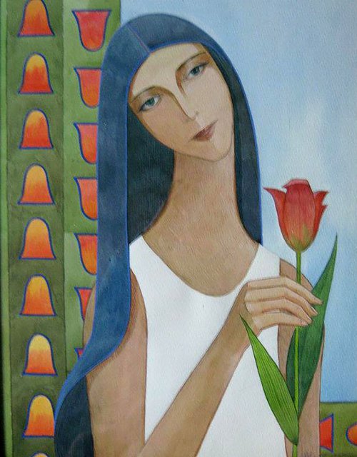 Girl with tulips by Valeriy Savenets-1