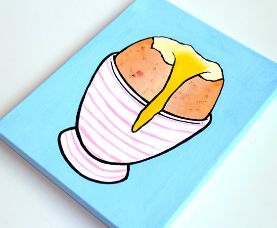 Boiled Egg Pop Art Painting on Miniature Canvas