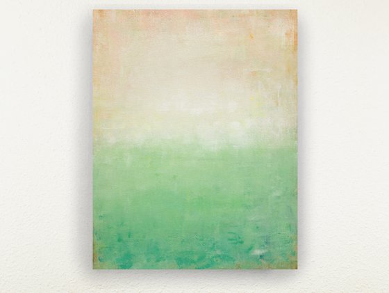 Summer Green 220701, green and white abstract color field painting.