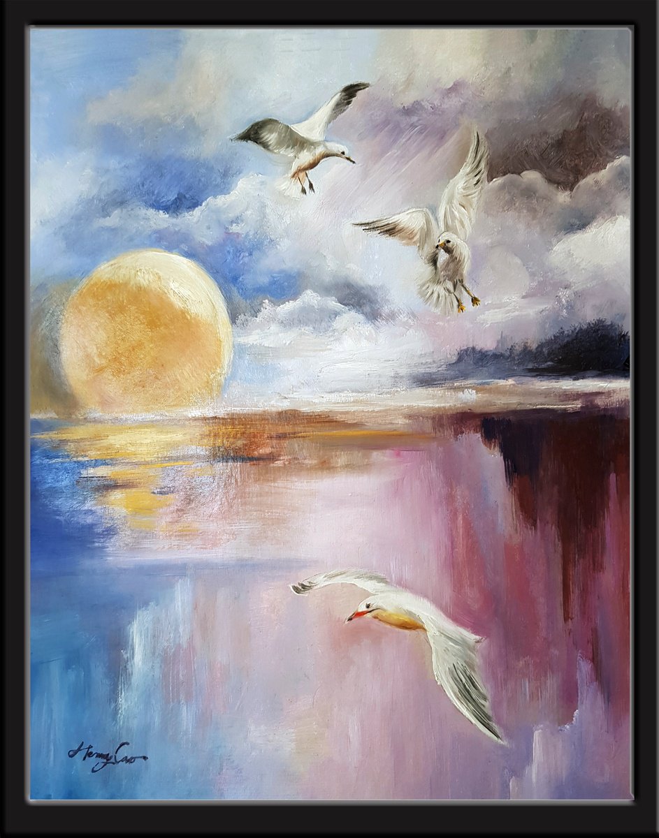 Impressionistic Landscape Oil Painting By Henry Cao, 16 X 20, Beauty Of The Sky, Original Artwork