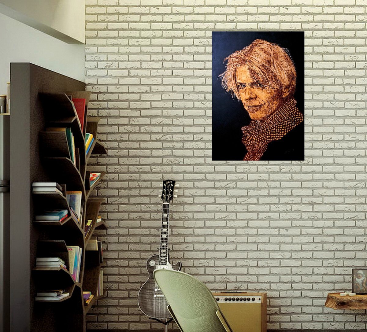 Expressive Portrait Painting By Milis Pyrography, 20 X 28", David Bowie, Original Artwork