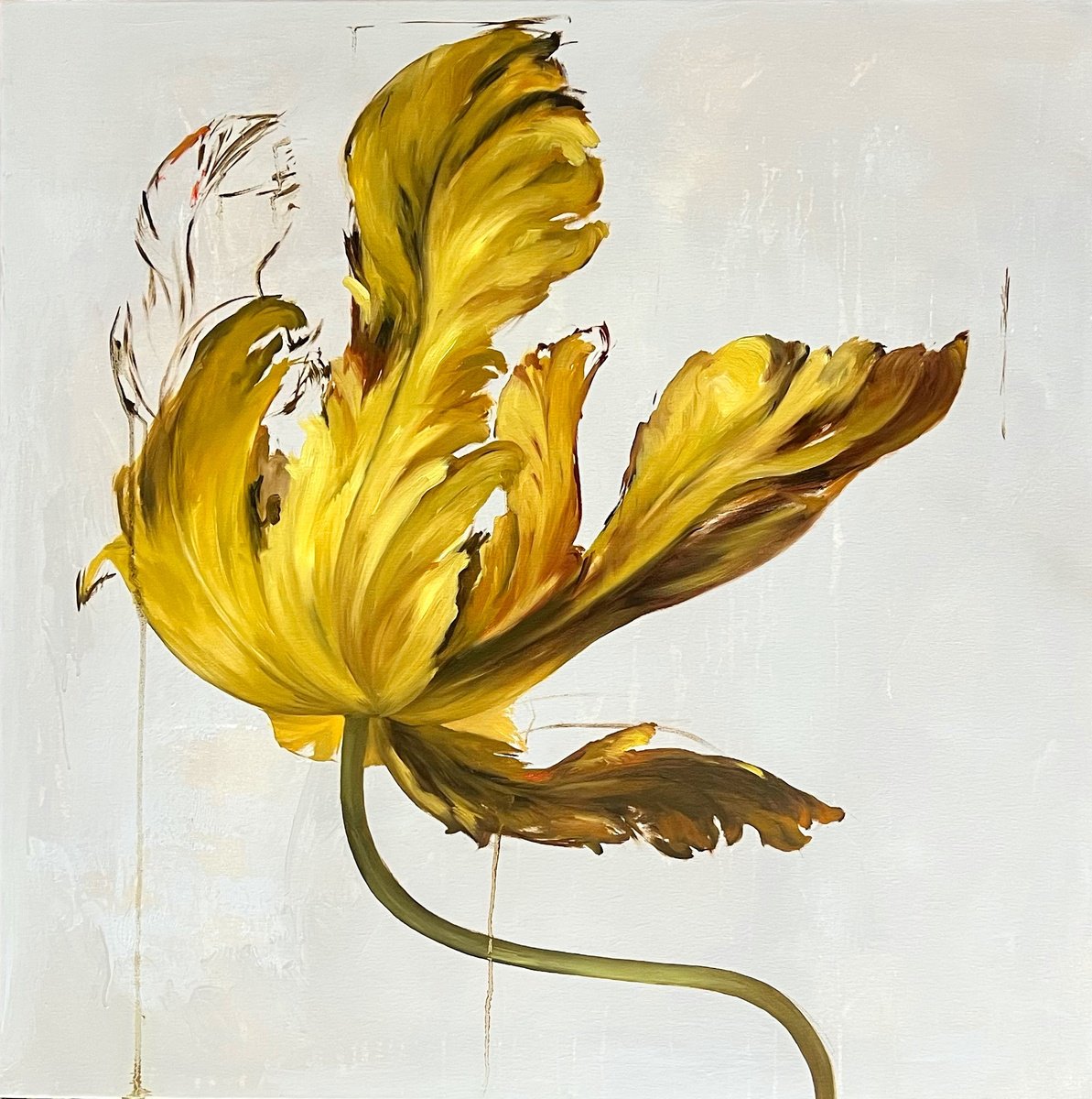 Impressionistic Botanical Oil Painting By Rosi Roys, 39 X 39", - S - ? Flower, Original Artwork