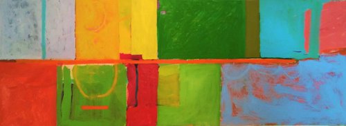 LARGE ABSTRACT COLORFUL OBLONG INTERIOR DESIGN COMMERCIAL DECOR OFFICE RESTAURANT OVERSIZED "HANS BLOCK" GIANT   70" X 26" by Carrie White