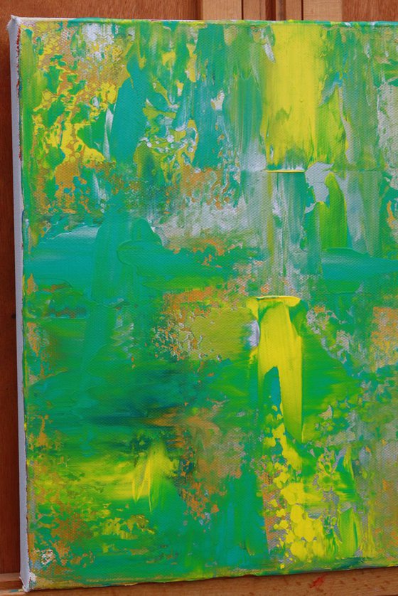 Small Teal Yellow Silver Abstract