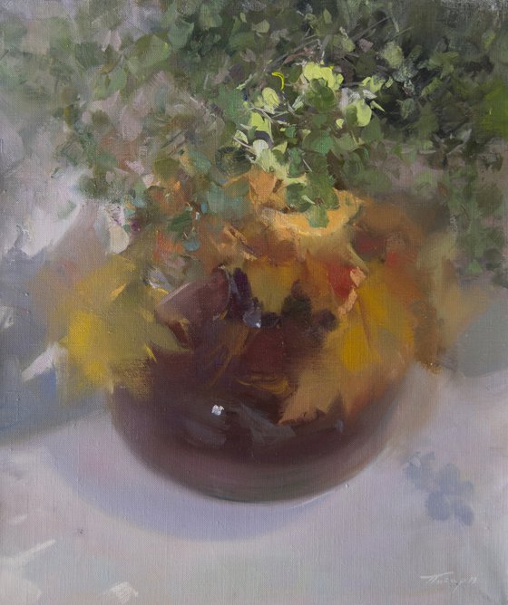 Still Life Painting with Autumn Leaves