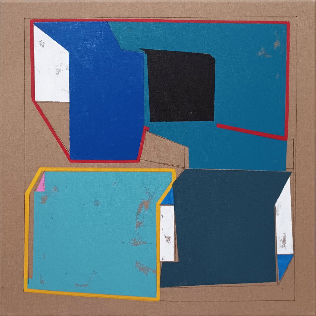 Geometric Abstract Acrylic Painting By Luis Medina, 20 X 20", Ng 35, Original Artwork