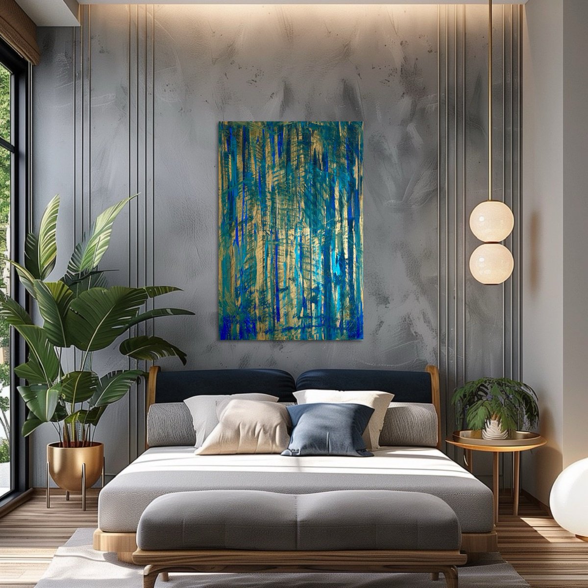 Abstract Acrylic Painting By Exclusive Arts, 31 X 47, Tropical Rain, Original Artwork