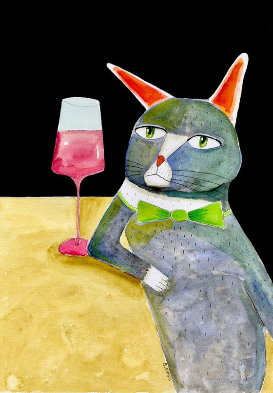 Wine Cat at Bar