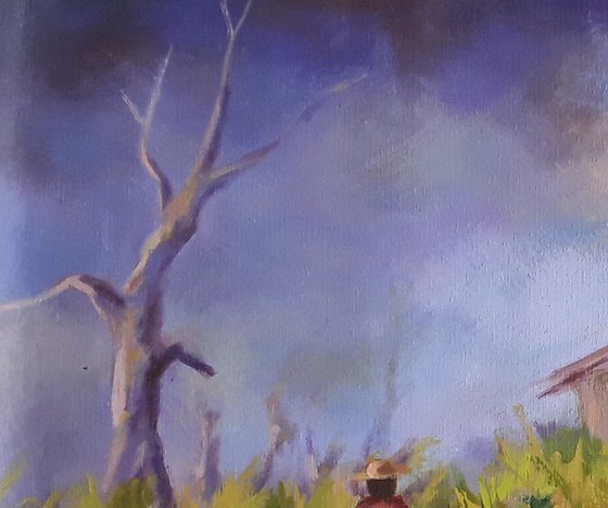 Once there was a cottage, green landscape art