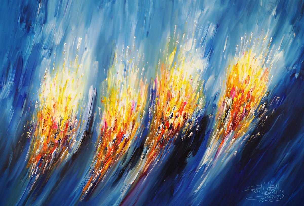 Abstract Acrylic Painting By Peter Nottrott, 61 X 41", Blue Spirit D 2, Original Artwork