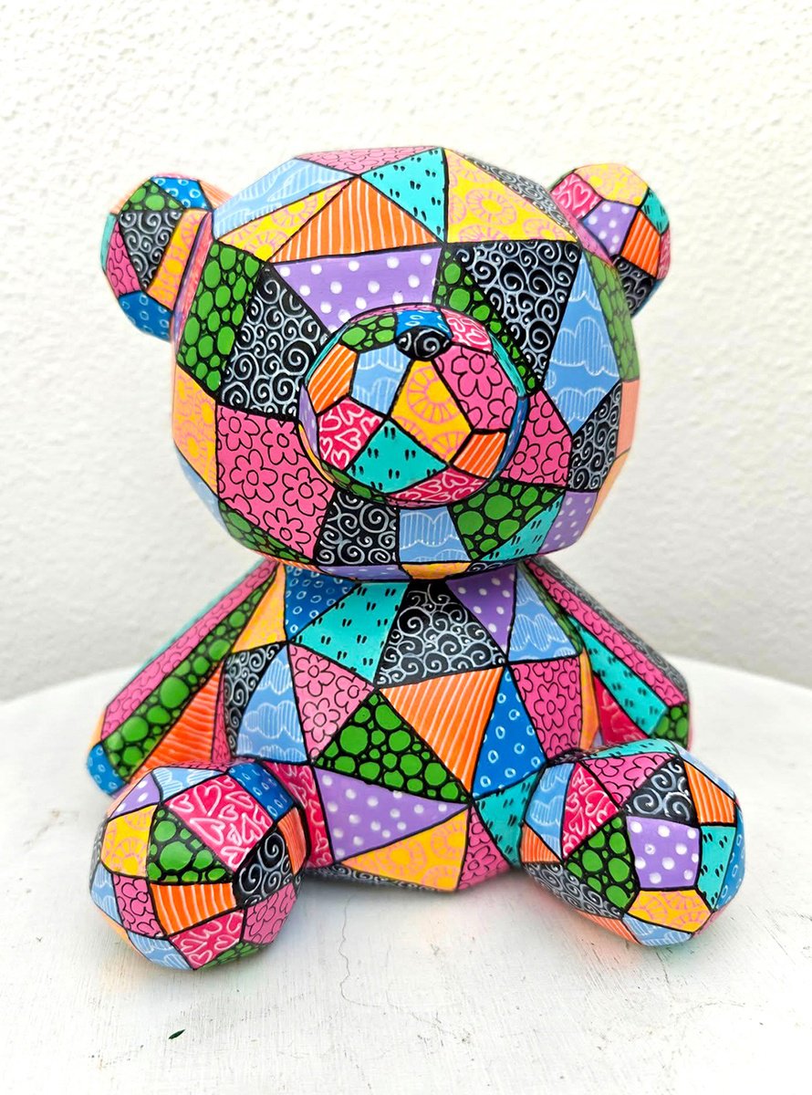 Urban And Pop Animal Sculpture By Vio Valova, 6 X 7", Teddy Bear, Original Artwork