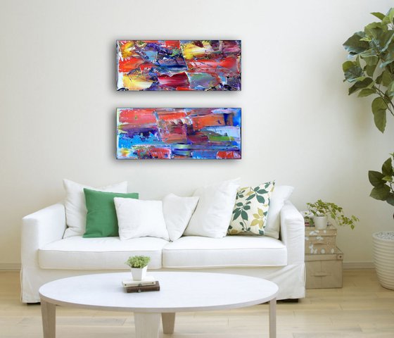 "Streaking Series" - Save As Series - Original PMS Abstract Diptych Oil Paintings On Wood - 28" x 24"