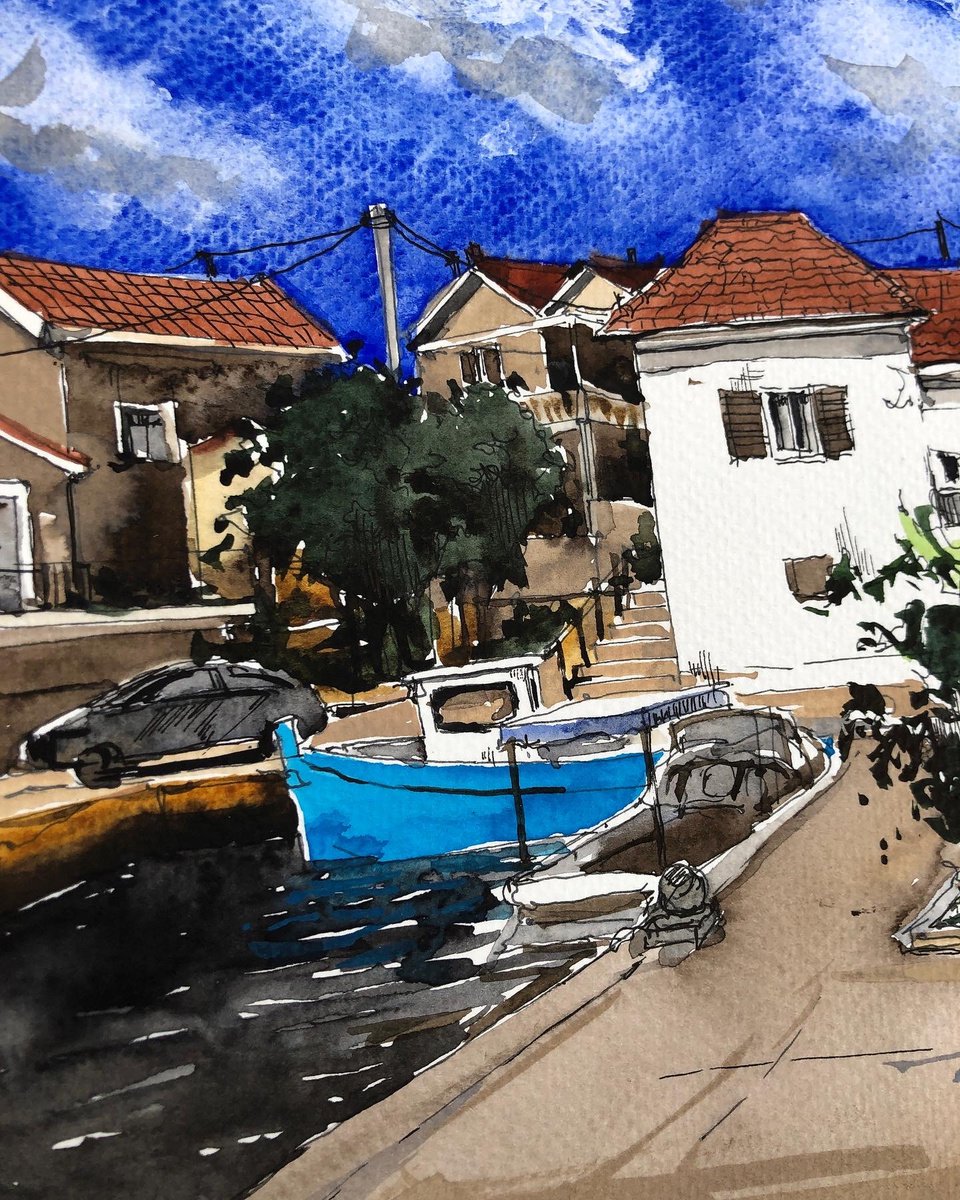Blue boat by OLGA BELOBORODOVA