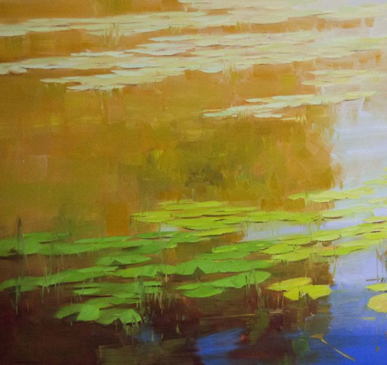 Water lilies  Autumn Palette Original oil Painting Large size Handmade artwork One of a Kind