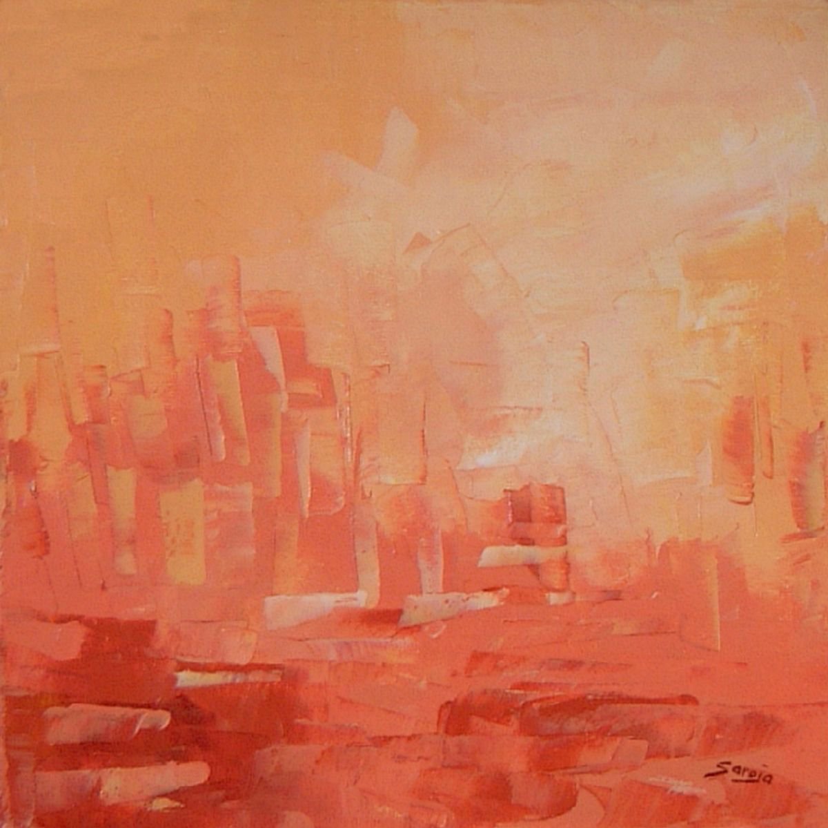 Abstract Landscape Oil Painting By Saroja Van Der Stegen, 13 X 13", Outback Ref:609-30Q, Original Artwork