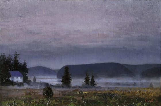 Early morning before fishing, 20x30cm, oil on canvas, 2018 original painting