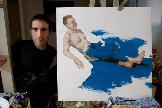 contemporary naked portrait of a man with blue