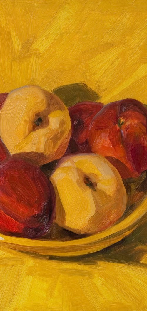 peaches on yellow plate by Olivier Payeur