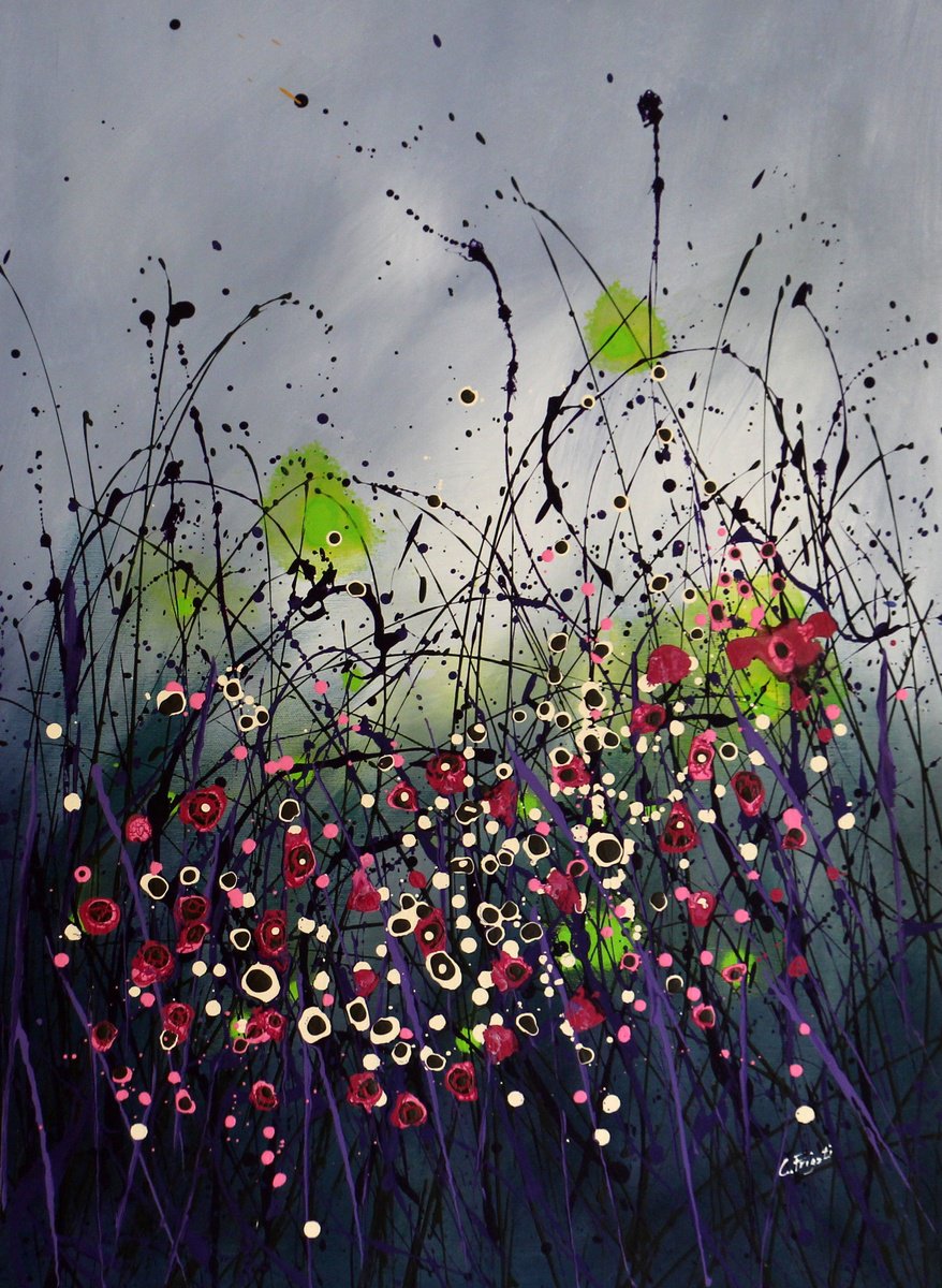 Abstract Landscape Acrylic Painting By Cecilia Frigati, 21 X 29, Charm Of The Dusk #2, Original Artwork