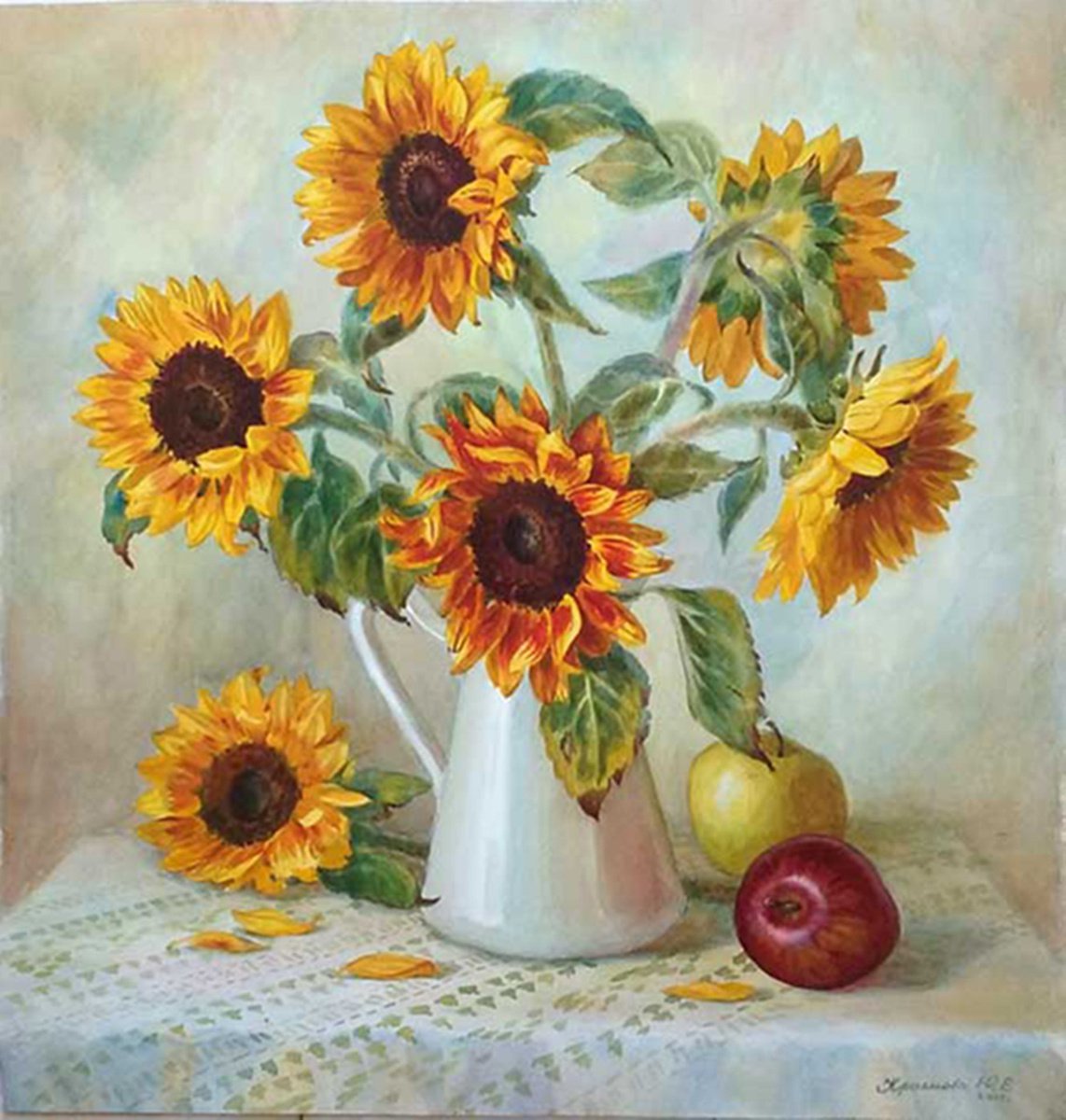 Botanical Watercolour By Yulia Krasnov, 19 X 20", Sunflowers, Original Artwork