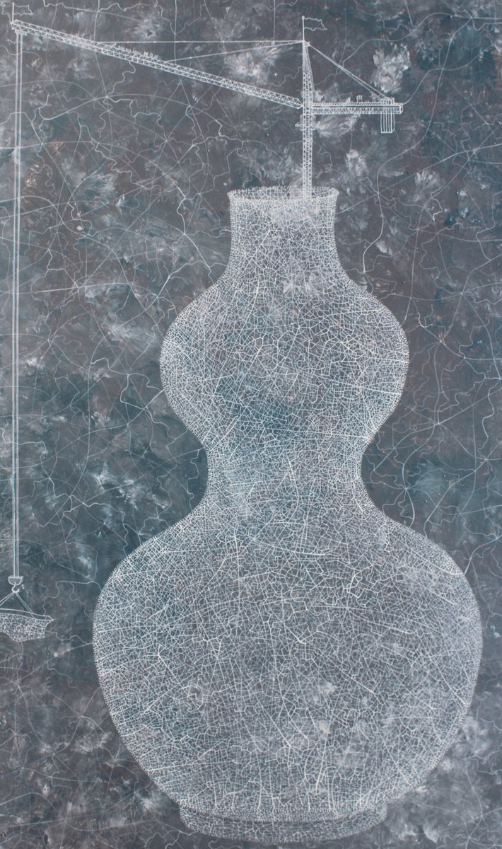 Impressionistic Landscape Acrylic Painting By Tingqun Zhang, 37 X 63", Gourd, Original Artwork