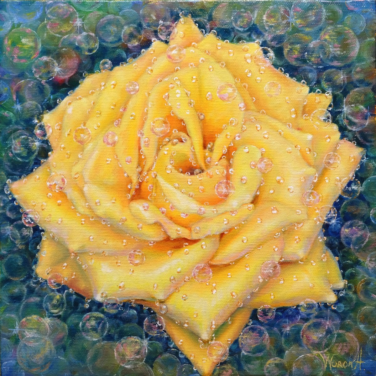 Impressionistic Botanical Oil Painting By Anastasia Woron, 12 X 12, Rose. Yellow Rose ., Original Artwork