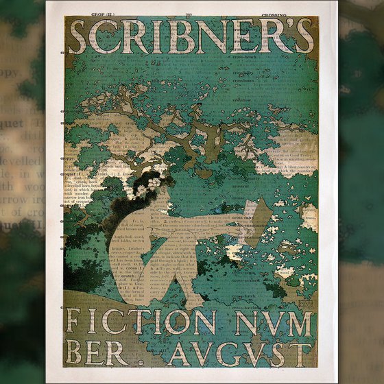 Scribner's Fiction Number - Collage Art Print on Large Real English Dictionary Vintage Book Page