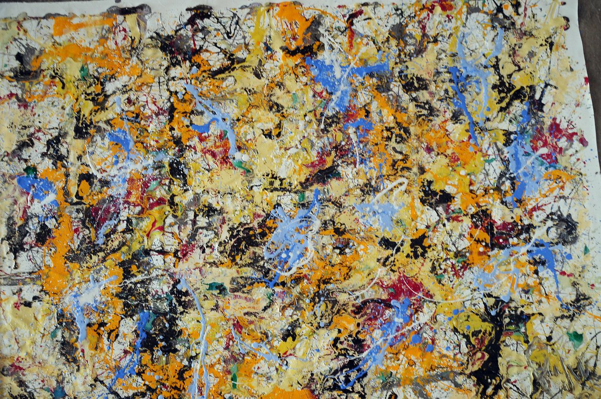 Impressionistic Abstract Acrylic Painting By Antonino Puliafico, 54 X 39, Gocce Di Pioggia, Original Artwork