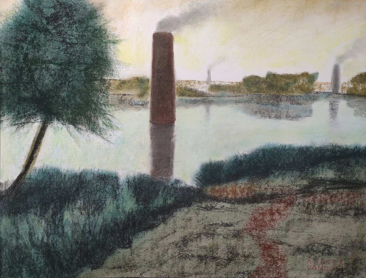 Impressionistic Pastel Drawing , ...And Continues To Puff - 3 By Andrea Vandoni, 21 X 27, Artwork For Sale On Artfinder