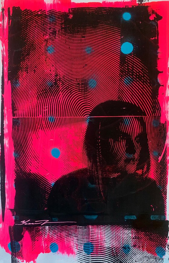 "Girl on a pink background with blue dots" #2