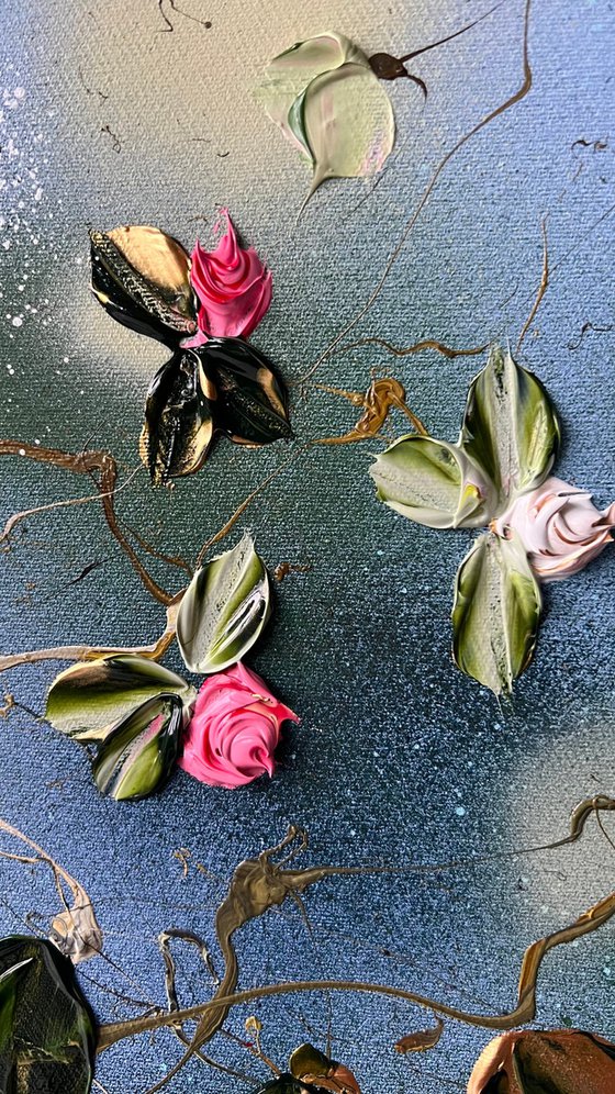 "Floral Minuet in Pastel Blue"