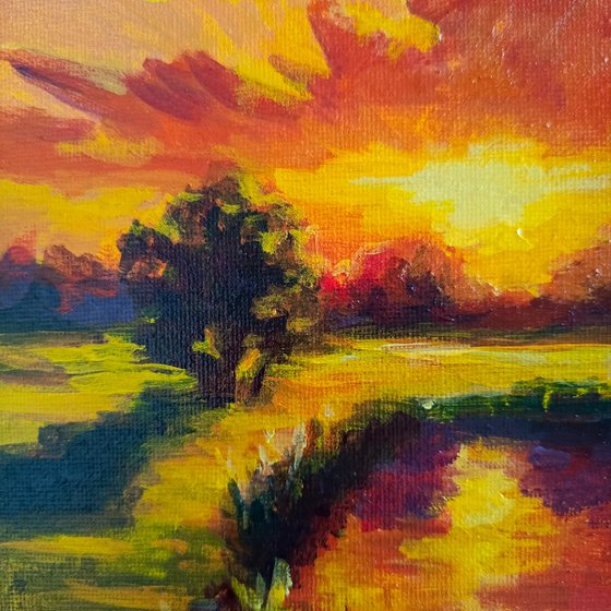 Sunset landscape lake