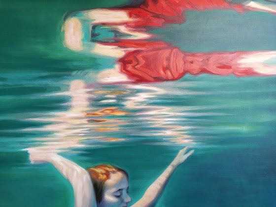 Underwater fire Underwater art, underwater kiss, Swimmer Underwater Canvas, Abstract Wall Art, Swimming Art, Sun Rays, seascape art