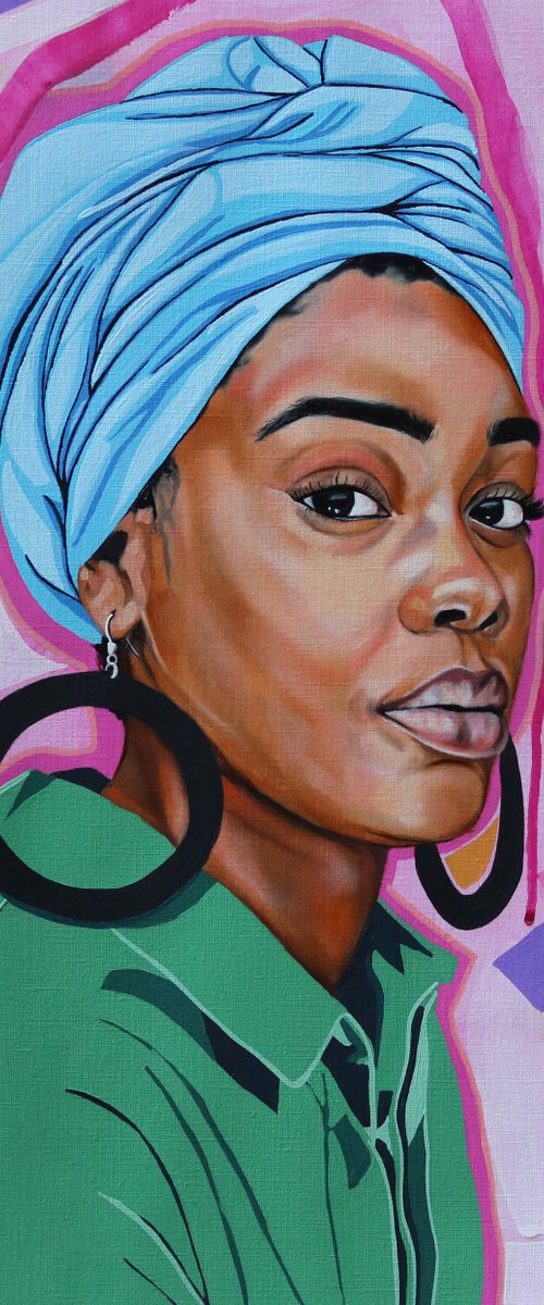 Light blue head-wrap with hoops by Mikéla Henry-Lowe