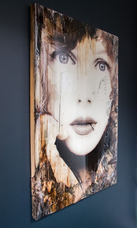 "Nikki II" (140x93x5cm) XL portrait artwork on wood, edition 2/5 (abstract, portrait, original, epoxy, painting)