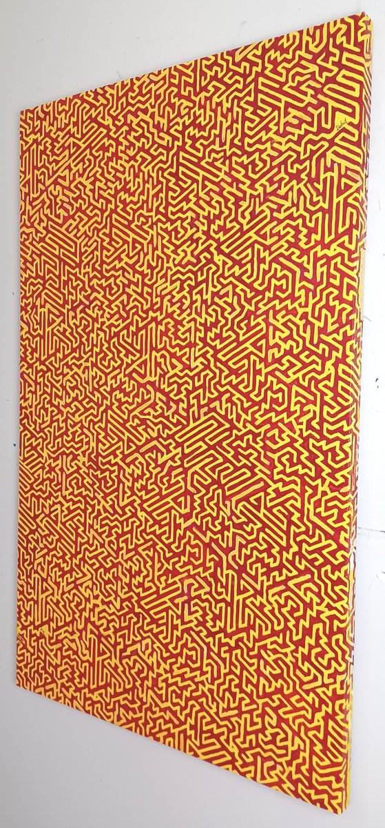 Geometric Abstract Linocut By Michael E. Voss, 33 X 53", Labyrinth #13, Original Artwork